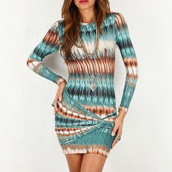 Torn by Ronny Kobo Dresses & Skirts - TORN by RONNY KOBO Green Multi Print Long Sleeve Mini Dress
